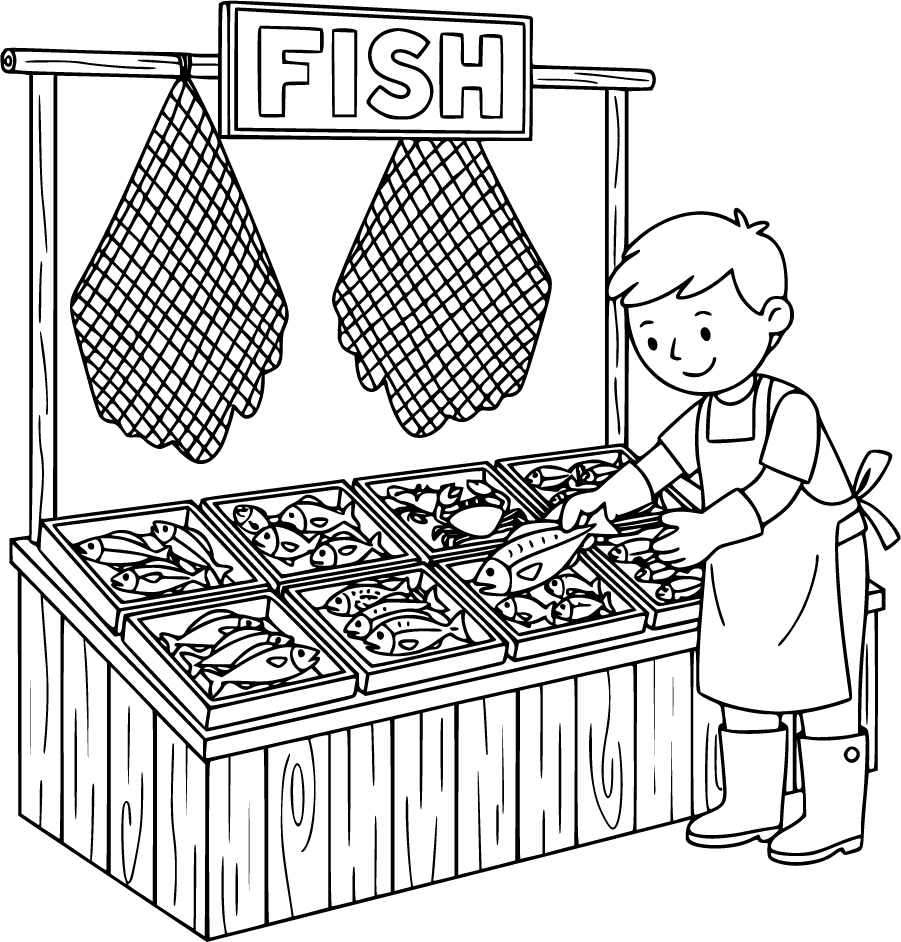 fish market stand with catch