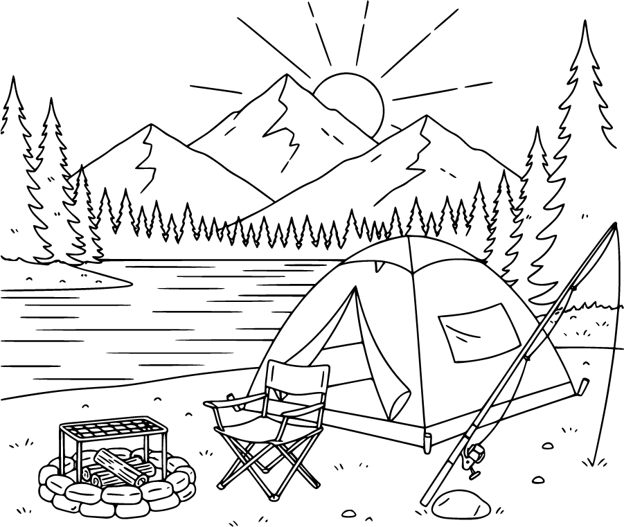 fishing campsite by lake