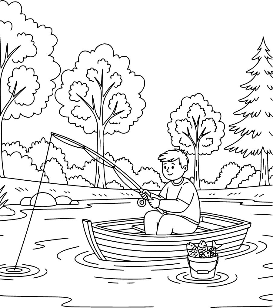 fishing in rowboat on pond