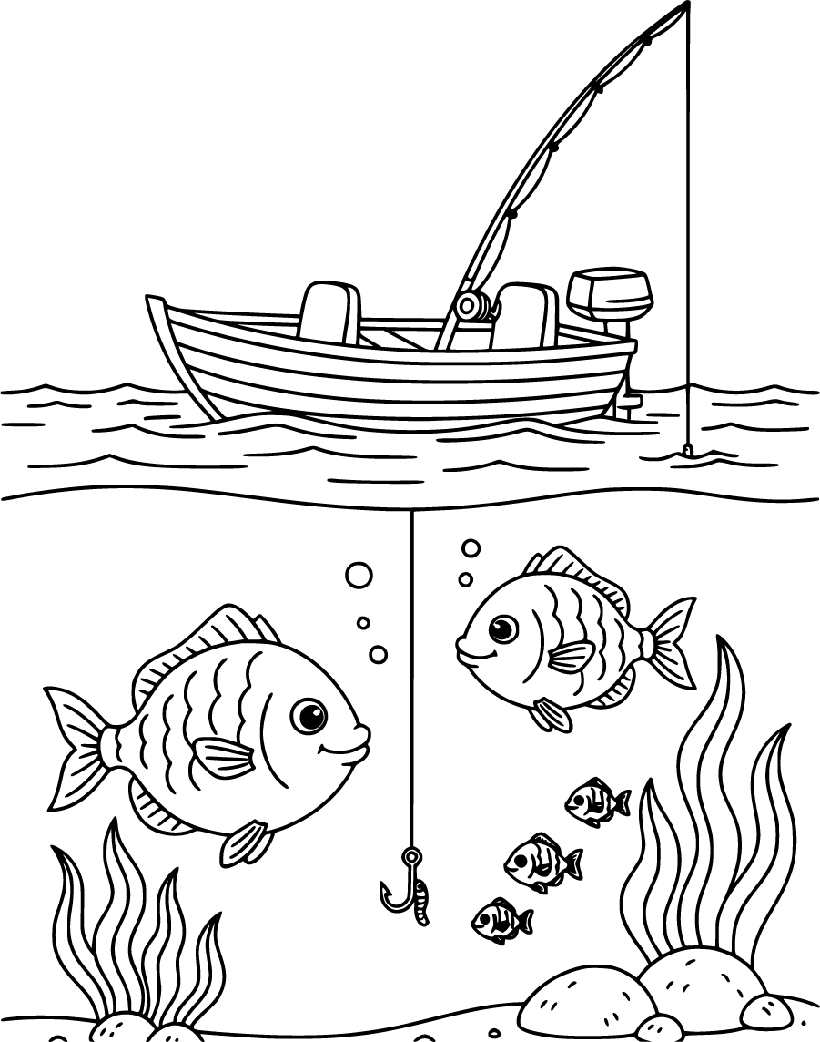 fishing line with fish underwater