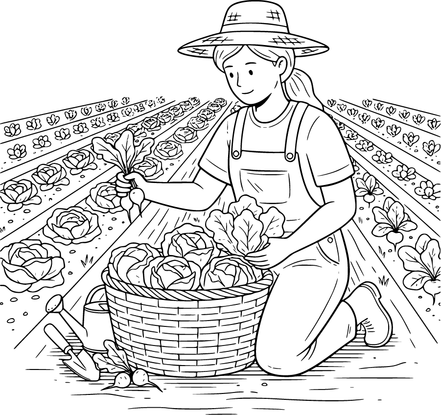 gardening harvest with basket of vegetables