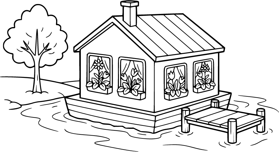 houseboat on peaceful river