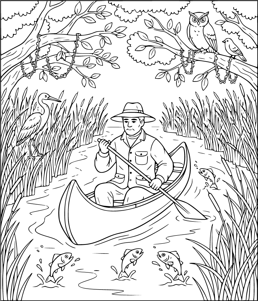 hunter canoe on narrow river