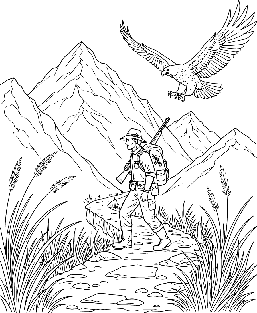 hunter on mountain trail