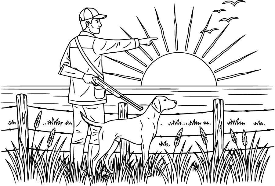 hunting at sunrise with dog