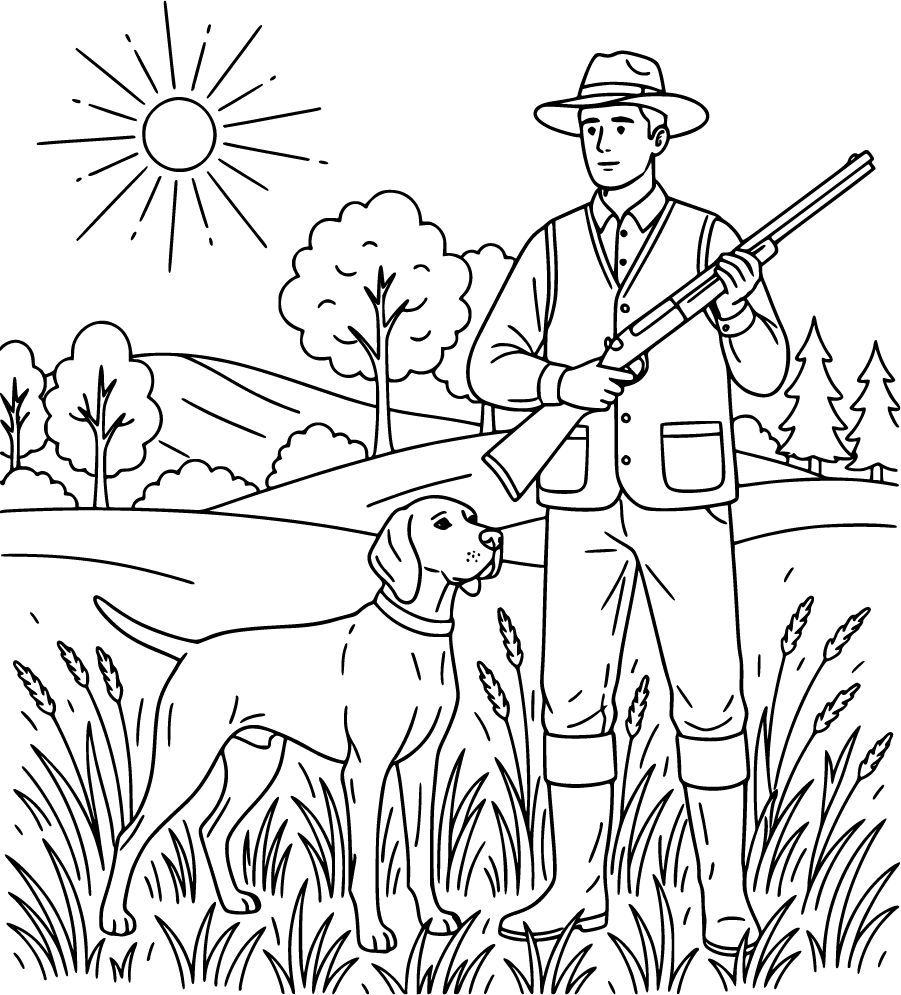 hunting dog and hunter in field