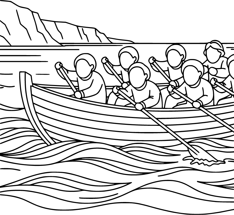 lifeboat rowing across water