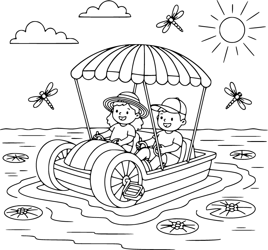 pedal boating on sunny lake