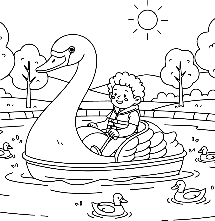 swan paddle boating on pond
